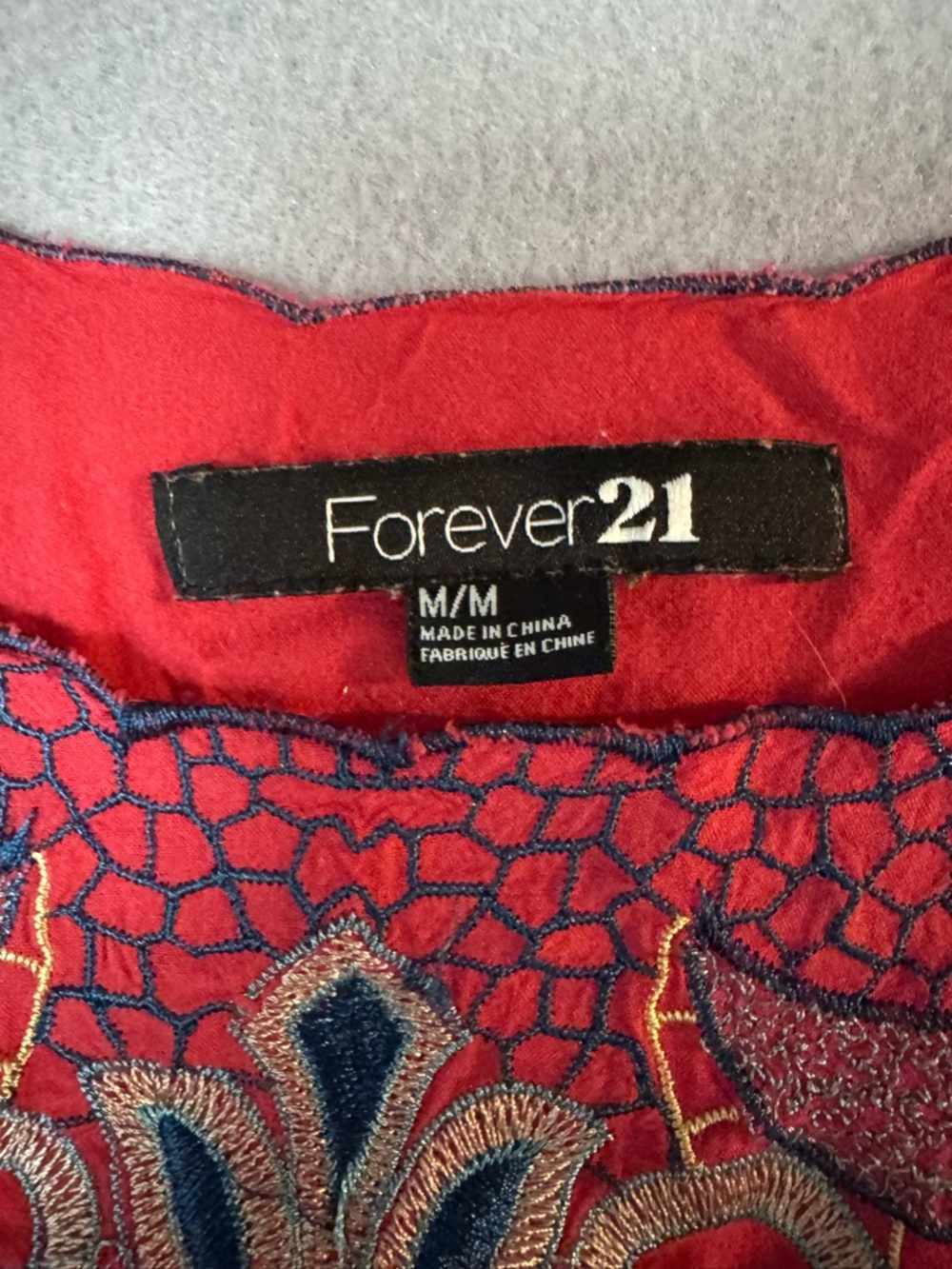 Y2K Forever 21 Red Embroidered Floral Smocked Waist Tunic Dress - Picture 2 of 5